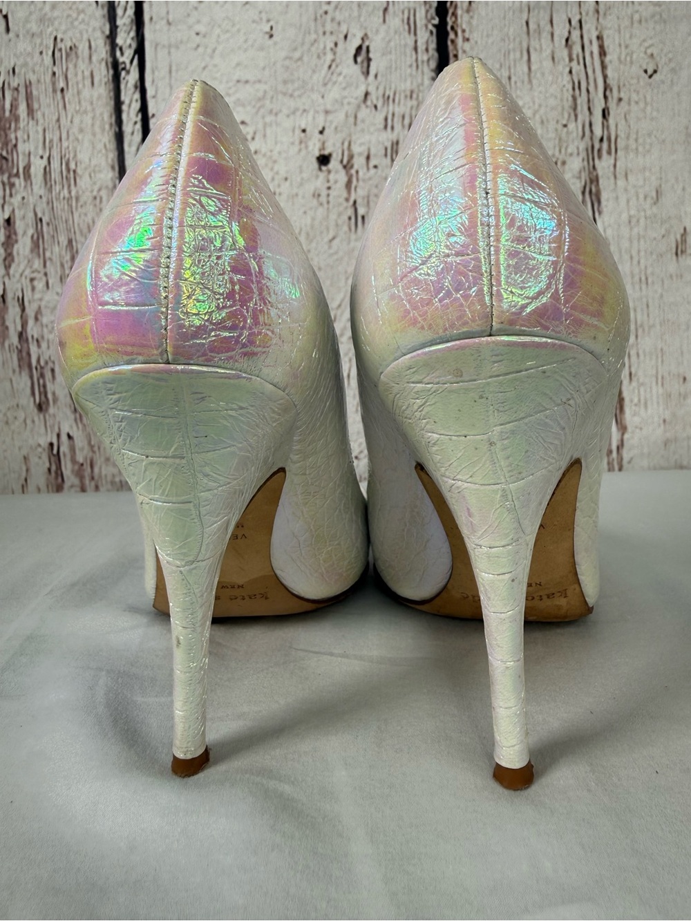 Kate Spade Iridescent Snake Skin Embossed Leather Pumps Heels Size 7 - Picture 7 of 13